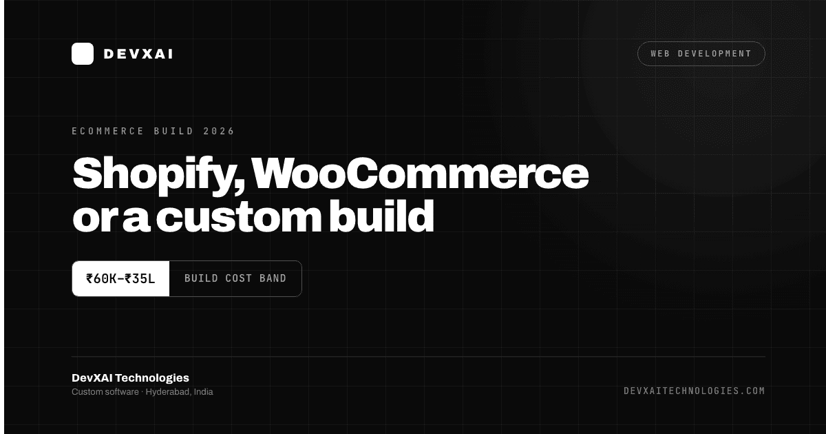 Ecommerce website development in India, Shopify versus custom build cost comparison, Hyderabad studio